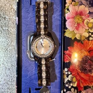 Brighton Tortoise Enameled Watch Silver with  Crystal Accents